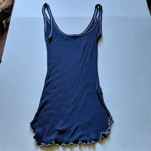 Omgirl Blue Ribbed tank top with White stitching